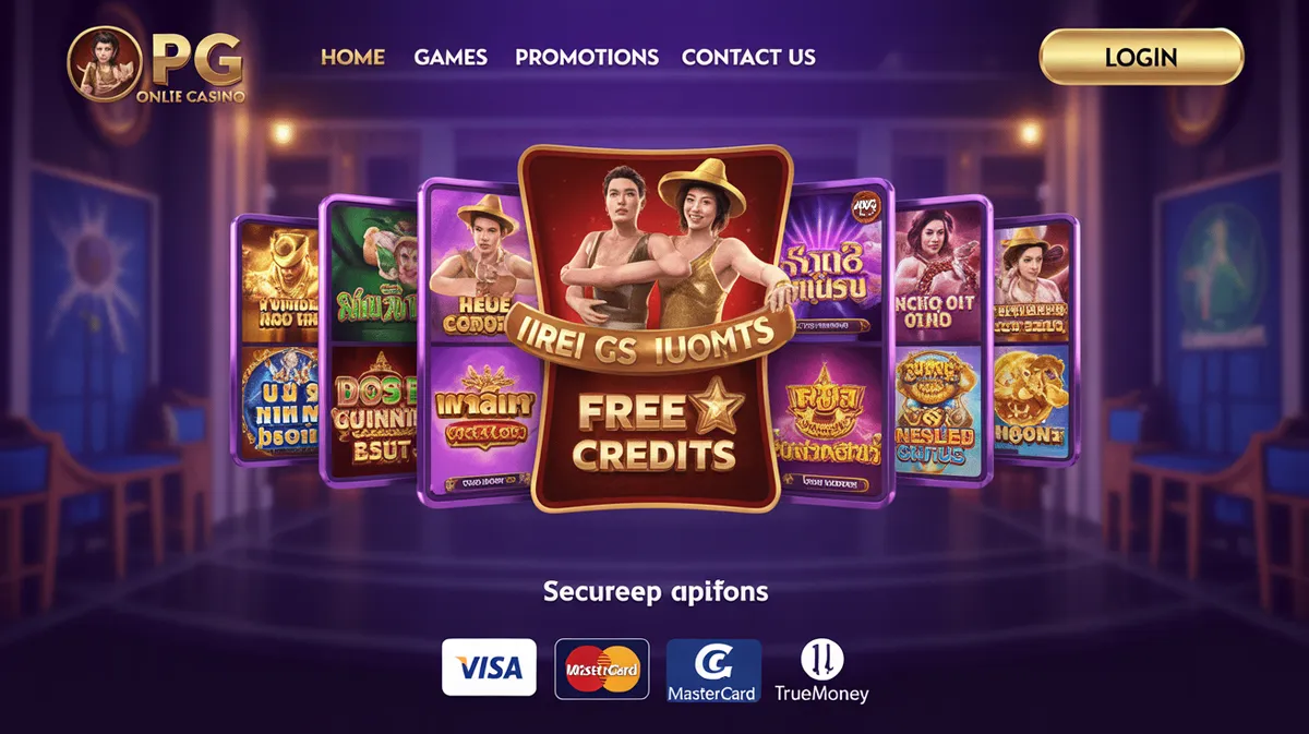 ภาพหน้าหลักเว็บไซต์ PGONLY แสดงเกมสล็อต PG และโปรโมชั่นเครดิตฟรี